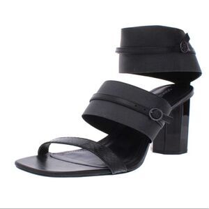 Donald Pliner Buy Black Ankle Strap Black Chunky High Heel Leather Sandals  9.5